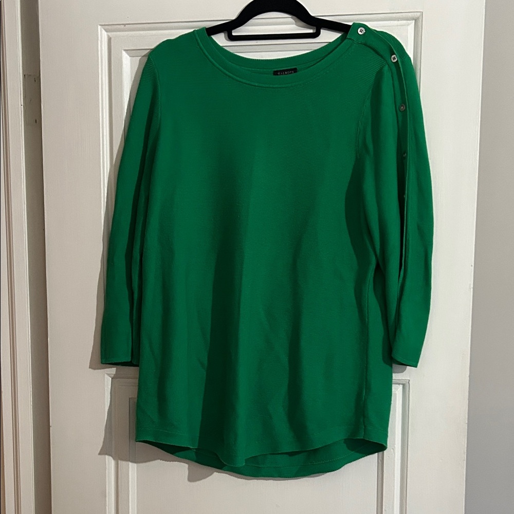 Talbots Green Button-Detail Long Sleeve Top